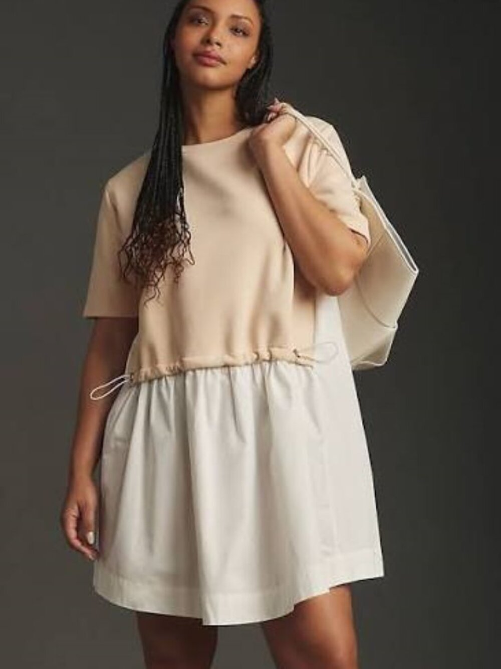 Pilcro Anthropology Short Sleeve Sweatshirt Twofer Mini beige white dress sz XL